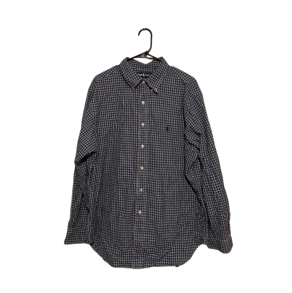 Vtg Ralph Lauren Shirt Size 17.5 34/35 Blue Classic Fit Plaid Preppy Cabincore